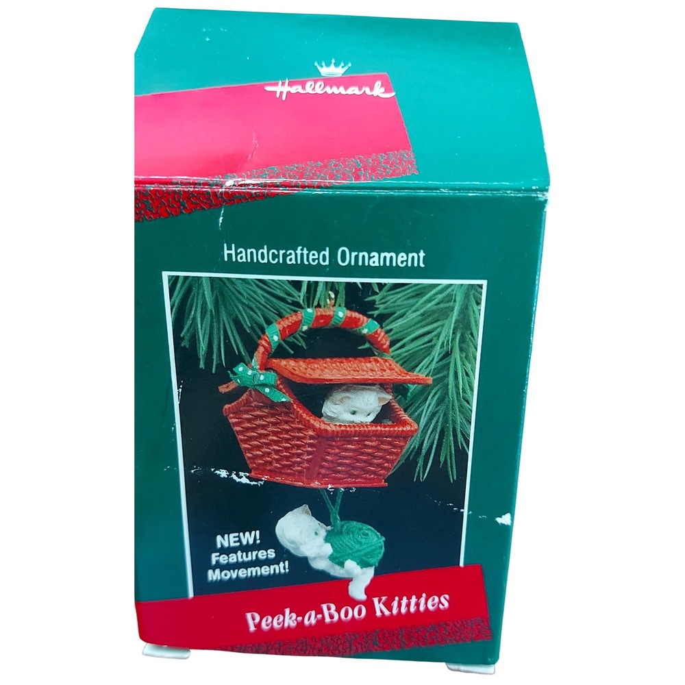 Vintage 1988 Hallmark Keepsake Ornament Peek-a-Boo Kitties Mechanical QX487-1